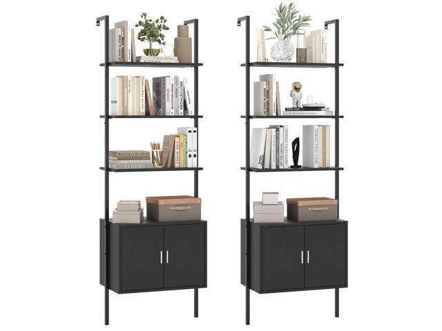 72.5 Tall Bookshelf, 5 Tier Wall Mount Ladder Bookcase with Cabinet, Anti-Tipping Kits & Metal Frame, Open Storage Display Rack for Living Room &.
