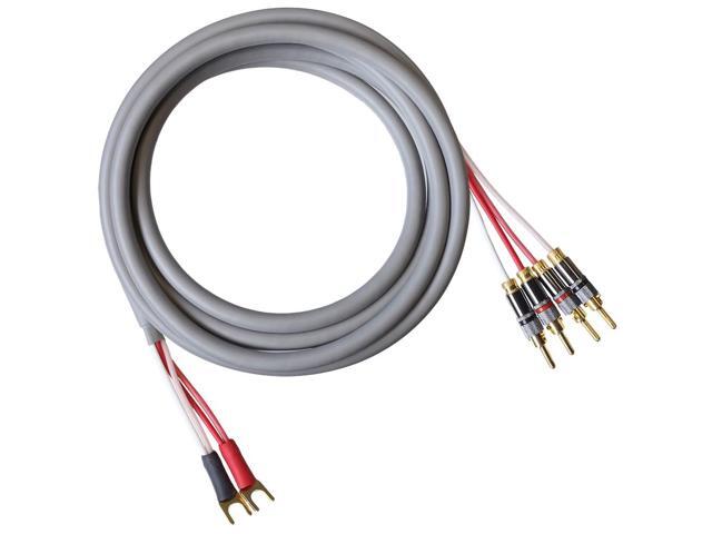 Canare 4S11 Speaker Cable, with Ultrasonically-Welded Bi-Wire Terminations (One Cable - for one Speaker); Assembled in The USA (30 Foot, Grey, Two.