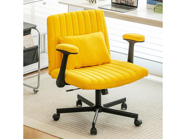 Home Office Desk Chair, Linen Upholstered Criss Cross Chair with Pillow, Comfy Ergonomic Computer Chair with Height, Tilt Angle and Armrest...