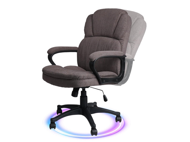 Brown Ergonomic Cloth Office Chair Fabric with Arms and Wheels, Upholstered Swivel Rolling Adjustable Height Thicked Padding Home Desk Chairs Mid...