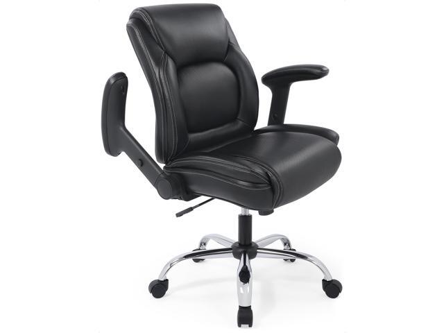 Ergonomic Heavy Duty Mid-Back Padded Bonded Leather Padded Adjustable-Height/Tilt Office Chair, Comfortable Swivel Computer Desk Task Office Stool.