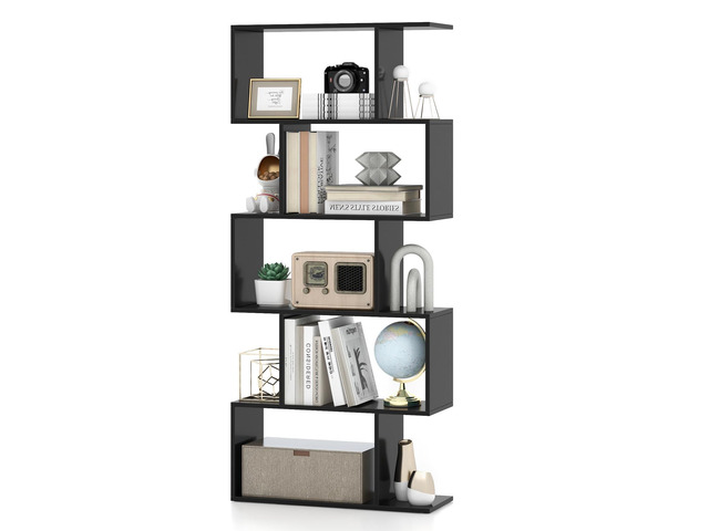 Byroce 5-Tier Geometric Bookcase, 62.5 Freestanding Room Divider Bookshelf with Open Display Shelves & Anti-tip Device, Wood S-Shaped Storage...
