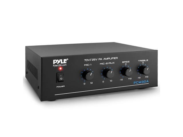 Compact 60 Watt Power Amplifier - Office, Home, Public Address System w/ RCA, 2 Microphone IN, 25/70 Volt Outputs, LED, Input Selector, Mic...