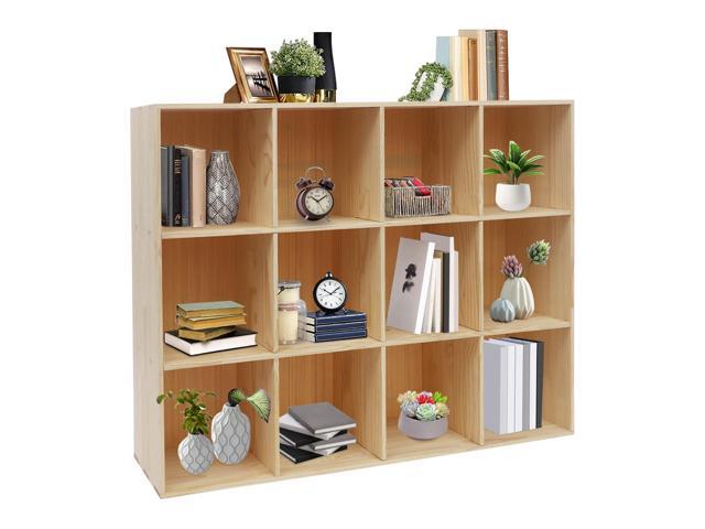 Solid Wood 12 Cube Storage Organizer Small Bookshelf for Small Spaces Wooden Cube Shelf Bookcase Floorstanding Storage Shelves Cubby Storage.