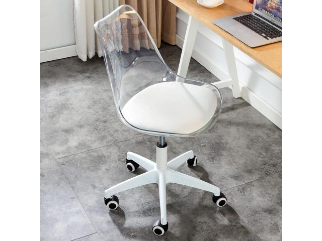 Clear Desk Chair with Pu Leather Soft Cushion, Home Office Chair with Wheels, Height Adjustable Armless Rolling Swivel Plastic Chair for Bedroom,.
