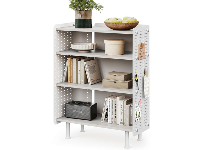 4 Tier Bookshelf, Modern Open Bookcase with Pegboard, 24.3 Inches Small Book Shelf Storage Organizer with Adjustable Shelves for Living Room,...