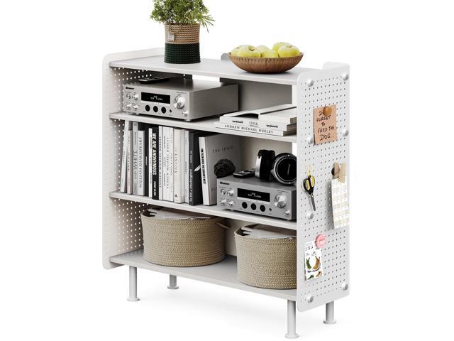 4 Tier Bookshelf, Modern Open Bookcase with Pegboard, 32.1 Inches Small Book Shelf Storage Organizer with Adjustable Shelves for Living Room,...