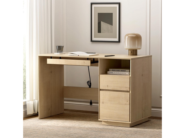 47' Executive Desk with File Drawer, Farmhouse Computer Desk with Charging Station and Open Storage Compartment Wooden Home Office Desk for Writing...