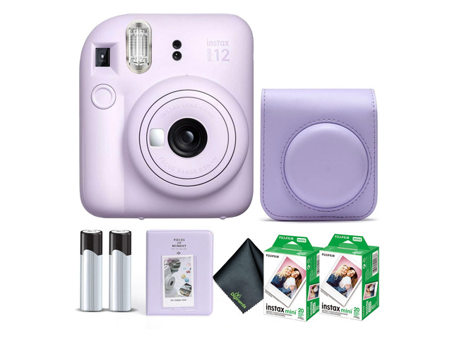 Instax Mini 12 Instant Camera Lilac Purple Bundle with Fuji Instax Mini Film Value Pack (40 Sheets) + Protective Carrying Case + Photo Album +...