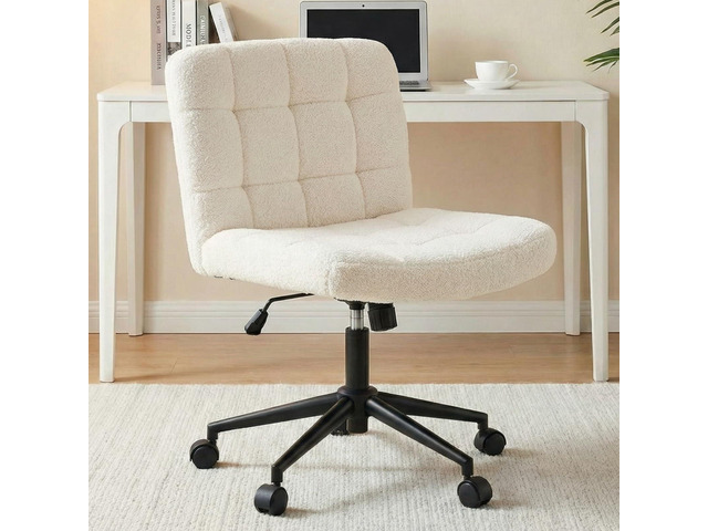 Swivel Criss Cross Legged Chair, Armless Home Office Chair with Wheels and Comfy Wide Cushion, Height Adjustable for Desk, Vanity, Bedroom, Sherpa...