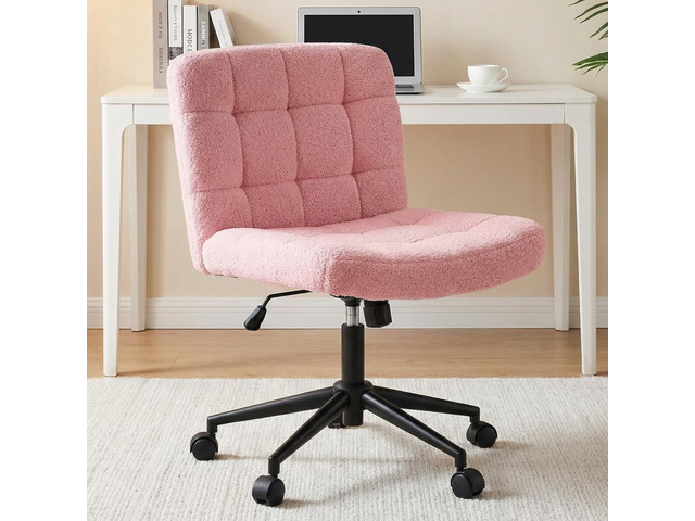 Swivel Criss Cross Legged Chair, Armless Home Office Chair with Wheels and Comfy Wide Cushion, Height Adjustable for Desk, Vanity, Bedroom, Sherpa...