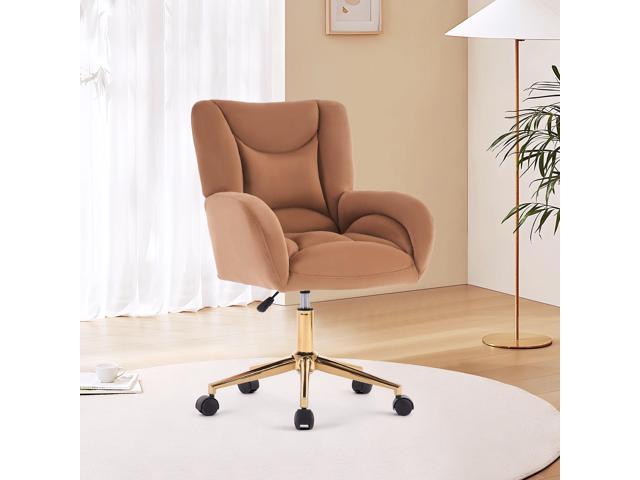 Velvet Teddy Fabric Home Office Chair Comfy Vanity Chairs Adjustable 360° Swivel Upholstered Computer Task Chair Living Room Chairs with Arm,Ivory...