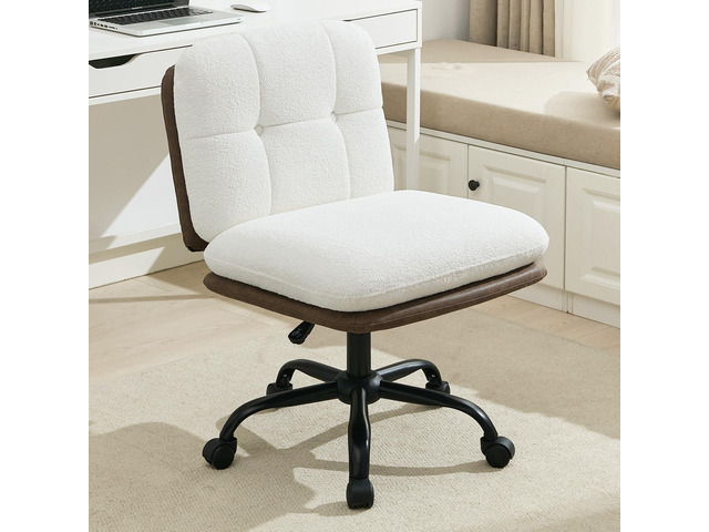 Armless Office Desk Chair with Wheels Wide Seat, Adjustable Height Swivel Comfy Criss Cross Chair for Home, Office, Make Up, Bed Room, Light Beige