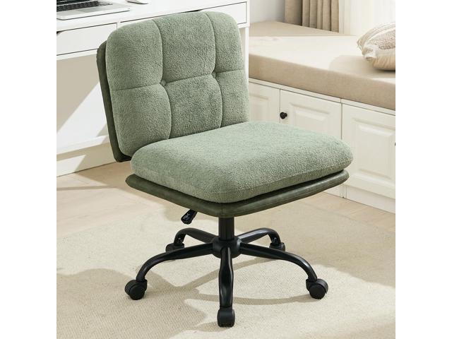 Armless Office Desk Chair with Wheels Wide Seat, Adjustable Height Swivel Comfy Criss Cross Chair for Home, Office, Make Up, Bed Room, Green