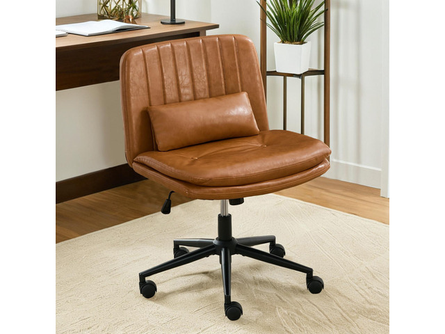 Dual Layer Criss Cross Legged Chair with Wheels, Comfy Rolling Office Desk Armless Chair with Pillows, Wide Swivel Vanity Chairs Computer Task...