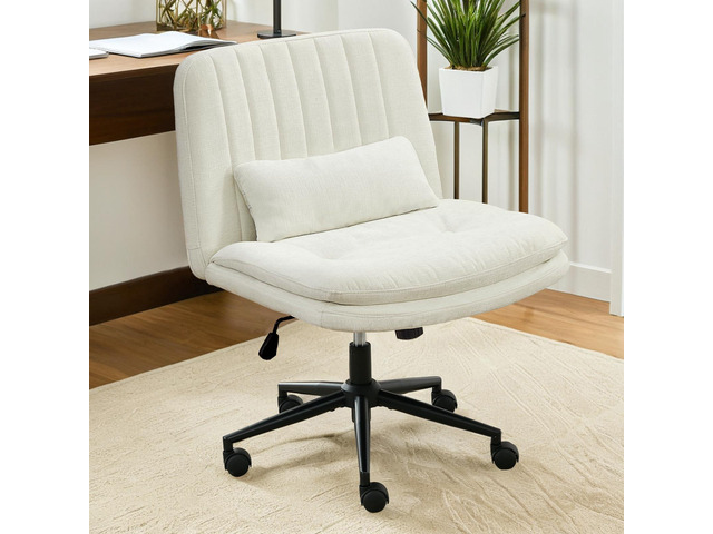 Dual Layer Criss Cross Legged Chair with Wheels, Comfy Rolling Office Desk Armless Chair with Pillows, Wide Swivel Vanity Chairs Computer Task...