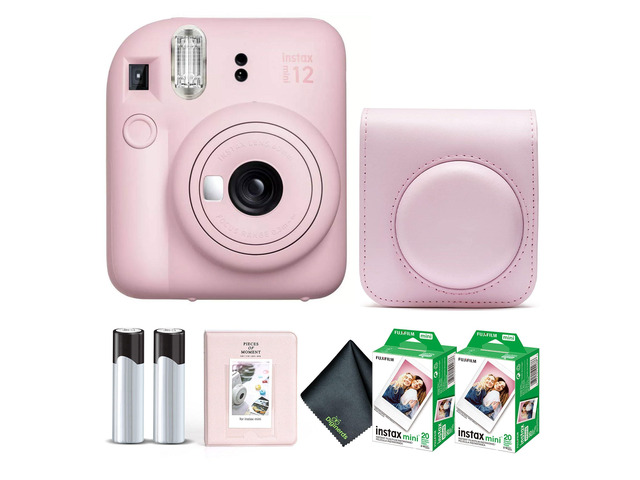 Instax Mini 12 Instant Camera Blossom Pink Bundle with Fuji Instax Mini Film Value Pack (40 Sheets) + Protective Carrying Case + Photo Album +...