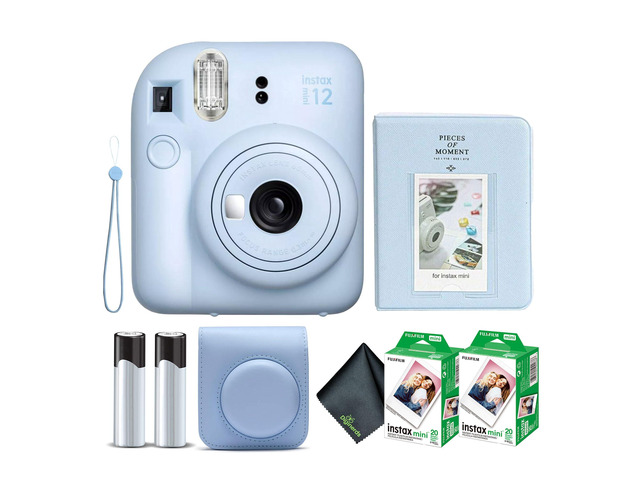 Instax Mini 12 Instant Camera Pastel Blue Bundle with Fuji Instax Mini Film Value Pack (40 Sheets) + Protective Carrying Case + Photo Album +...