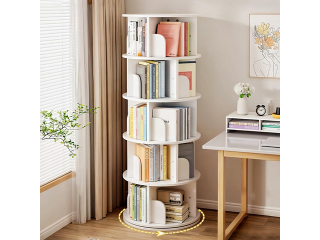 Revolving 360 Book Shelf, Stackable Corner Bookshelf and Bookcase 61.81' H 5-Tier Narrow Tall Bookcase, Freestanding Corner Bookshelf for Small...