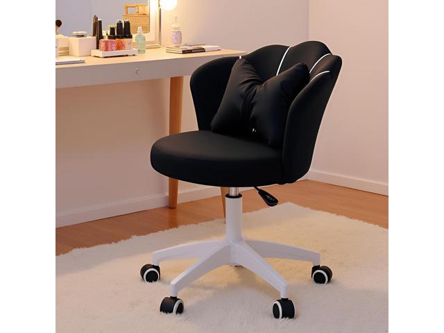 Black Vanity Chair with Wheels, Velvet Upholstered Desk Chair, Cute Home Office Desk Chair Swivel with Back for Girls Women, Height Adjustable...