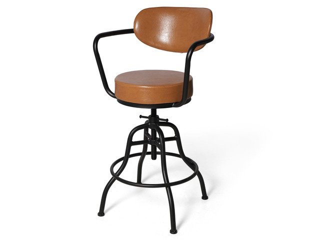 Industrial Office Chair, Vintage Mobile Bar Stool with Backrest and Casters, 21.7-25.6inch Height Adjustable, for Home Office