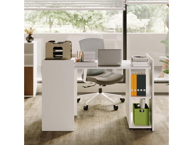 Folding Office Table Extension Table, 50' Multi-Functional Home Office Desk, 10' Storage Cabinetwith 3-Tier Shelves & Wheels for Gaming, Work,...