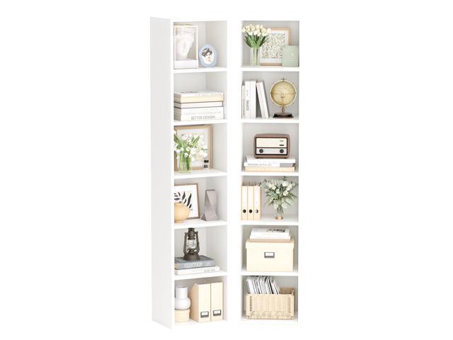 6-Tier Bookshelf 71.5'' Tall Narrow Set of 2 Modern Corner Bookcase Cube Display Rack Compact with Storage Space CD Storage Cabinet for Home Office.