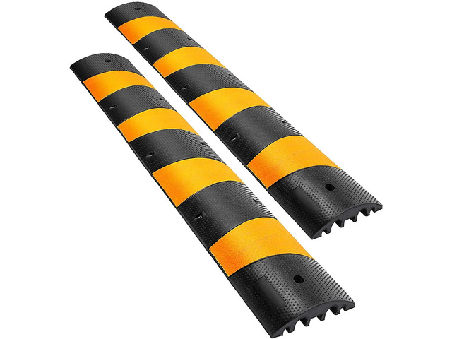 2PCS 6 FT Rubber Speed Bump Driveway, Heavy Duty Cable Floor Cord Protector Cover Ramp,2-Channel Speed Bumps for Road Garage Gravel Roads Asphalt...