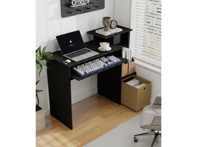 Black Computer Desk, Working Table with Keyboard Drawer Small Study Desk for Bedroom Home Workstation for Writing Working Studying