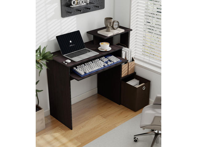 Small Computer Desk with Drawers, Working Table with Keyboard Tray for Bedroom Home Workstation for Writing Working Studying