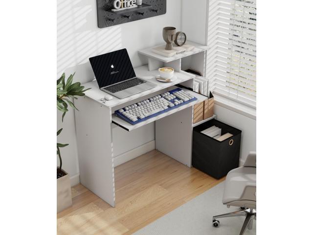 Computer Desk with Storage, Working Desk with Keyboard Drawer for Bedroom Home Workstation for Writing Working Studying, White