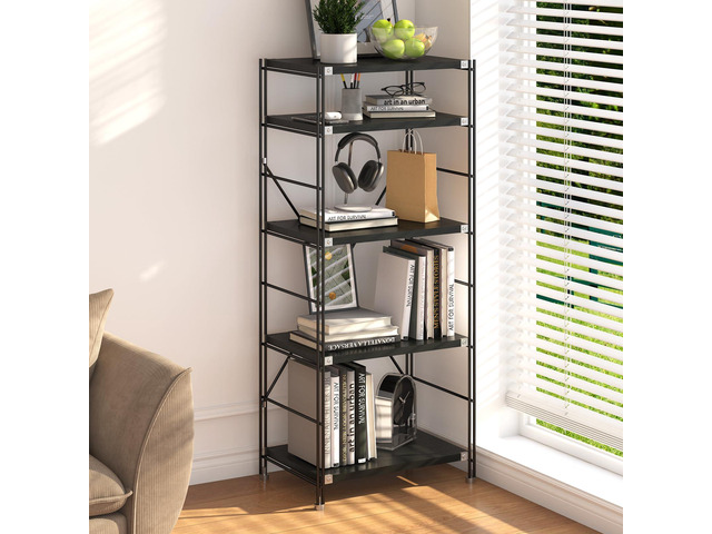 Open Display Shelves, Wood Storage Shelving, Unit Metal Frame Standing Bookshelves, Tall Book Shelf, for Bedroom/Home/Office