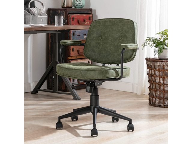 Modern Armless Desk Chairs Set of 1, Swivel Computer Task Chair with Wheels and Armrests, PU Leather Adjustable Office Chair with Backrest for Home...