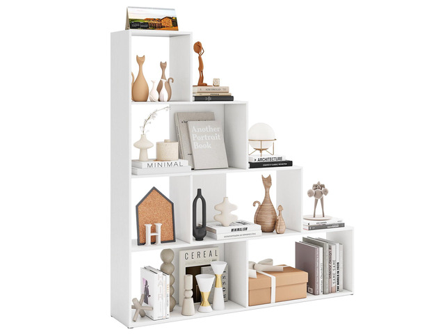Step Bookcase 4-Tier, Wood, 6 Cube Storage Organizer, 64 Stepped Etagere Bookcase, Stair Shape Bookshelf, Freestanding L-Shaped Bookshelf for...
