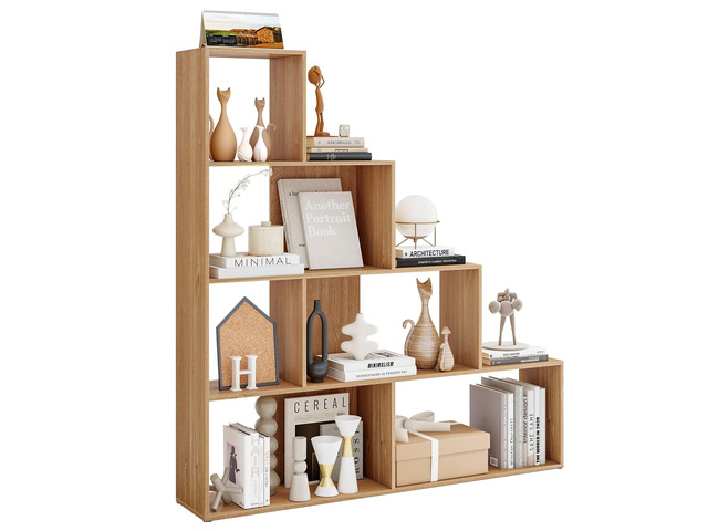 Step Bookcase 4-Tier, Wood, 6 Cube Storage Organizer, 64 Stepped Etagere Bookcase, Stair Shape Bookshelf, Freestanding L-Shaped Bookshelf for...
