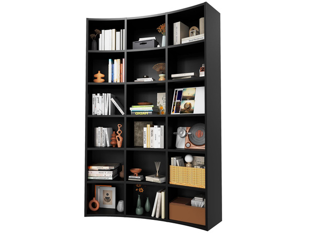 71' Triple Wide Bookshelf, 6 Tier Tall Bookshelf, Large Book Shelf with Curved Baffle, 41.5' Wide Bookcase with 18 Open Floor Standing Display...