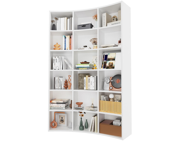 71' Triple Wide Bookshelf, 6 Tier Tall Bookshelf, Large Book Shelf with Curved Baffle, 41.5' Wide Bookcase with 18 Open Floor Standing Display...