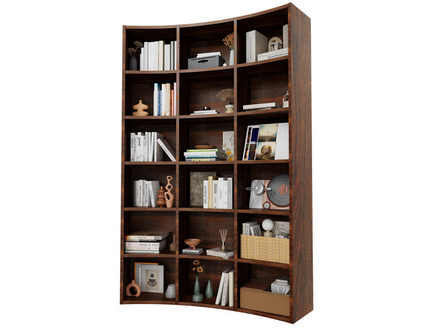 71' Triple Wide Bookshelf, 6 Tier Tall Bookshelf, Large Book Shelf with Curved Baffle, 41.5' Wide Bookcase with 18 Open Floor Standing Display...
