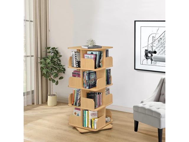 4-Tier Revolving Bookcase Bookshelf, Media Storage Cabinet, Natural