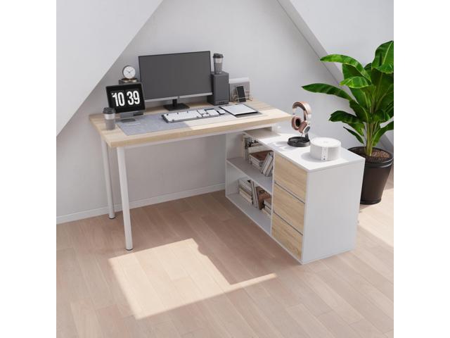 Thickened L-Shaped Desk,47/53-inch Corner Desk with Drawers and Open Shelves,Adjustable Office Desk for Personal Studios/Small.