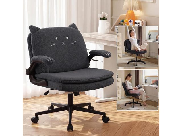 Criss Cross Office Chair with Wheels & Flip-Up Arms, 25' Seat Cross Legged Office Chair with Flip-Up Back, Ergonomic Computer Desk Chair,.