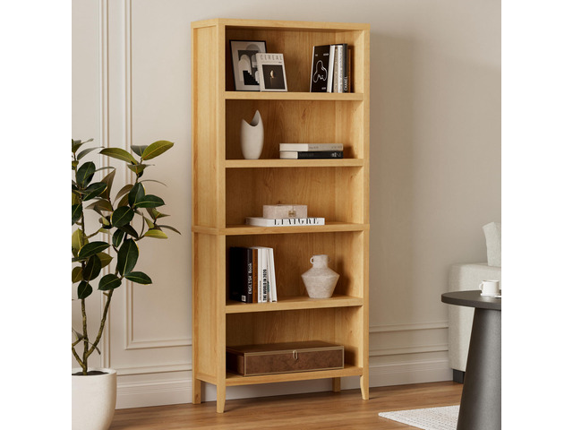 71' Tall Bookshelf, 5 Tiers Farmhouse Floor Standing Display Storage with Adjustable Shelf, Wooden Open Bookcase Home Decor Organizer, Large Modern...