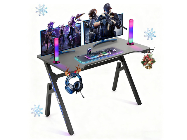 47 Inch Gaming Desk R-Shaped Computer Desk with Headphone Hook and Cup Holder, Modern Gamer Desks Table for Home Office Dorm Sturdy Writing...