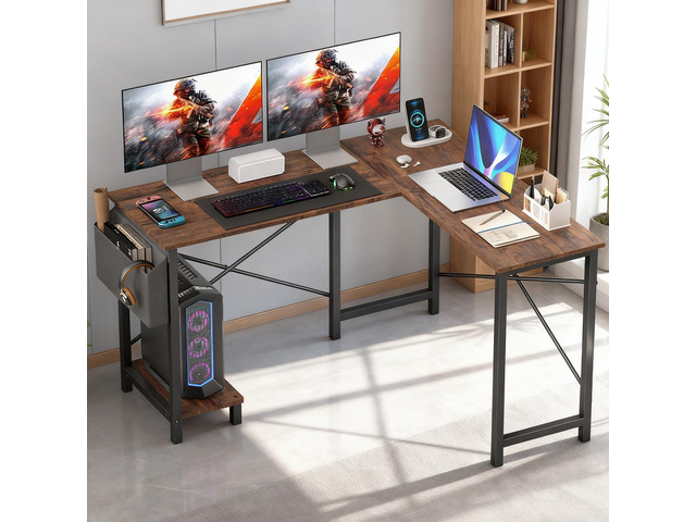 50-Inch L Shaped Desk, Corner Computer Desk & Gaming Desk for Home Office and Dorm, Sturdy Writing Workstation with CPU Stand and Side Storage Bag...