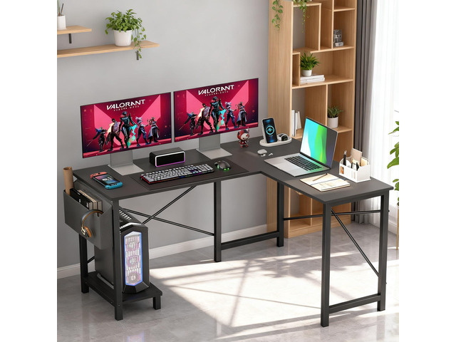 50-Inch L Shaped Desk, Corner Computer Desk & Gaming Desk for Home Office and Dorm, Sturdy Writing Workstation with CPU Stand and Side Storage Bag...