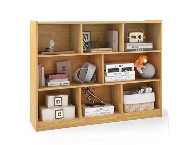 8 Cubes Organizer Bookcase, 3-Tier Open Bookshelf, Horizontal Storage Cabinet with Anti-Tilt Device, Floor Standing Wooden Book Display Shelves for.