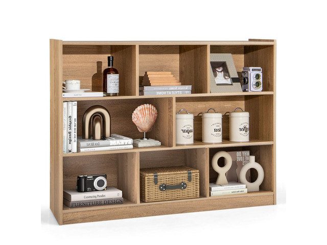 8 Cubes Organizer Bookcase, 3-Tier Open Bookshelf, Horizontal Storage Cabinet with Anti-Tilt Device, Floor Standing Wooden Book Display Shelves for...