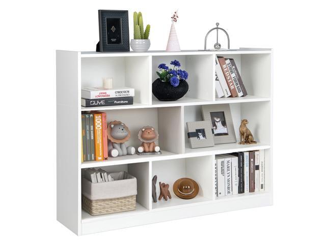 8 Cubes Organizer Bookcase, 3-Tier Open Bookshelf, Horizontal Storage Cabinet with Anti-Tilt Device, Floor Standing Wooden Book Display Shelves for...