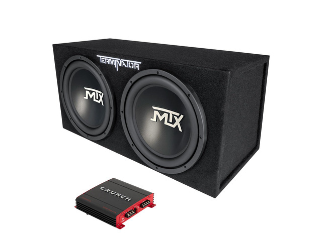 2 Channel 1000 Watt Amp Car Audio Stereo Amplifier and MTX 12 Inch 1200 Watt Car Audio Dual Loaded Subwoofer Box Enclosure (2 Pack)