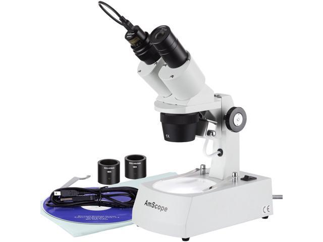SE305R-AZ-E Digital Forward-Mounted Binocular Stereo Microscope, WF10x and WF20x Eyepieces, 10X/20X/30X/60X Magnification, 1X and 3X Objectives,.